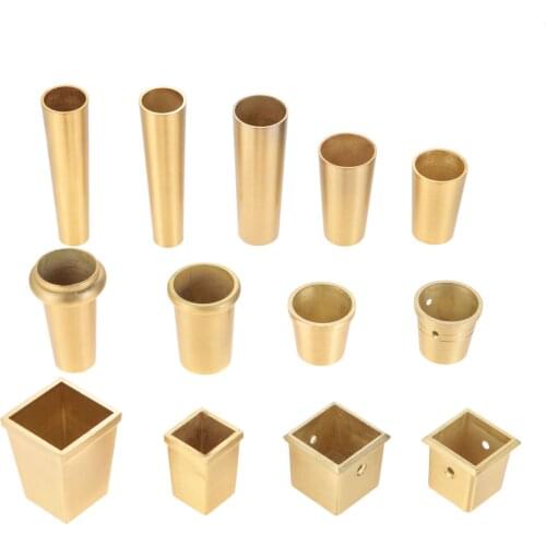 1pc Furniture Leg Cover Solid Copper Tip Brushed Brass Table Chair Cylinder/Cone Feet Cap Protect Decor 20-42mm Bottom Safe Pad