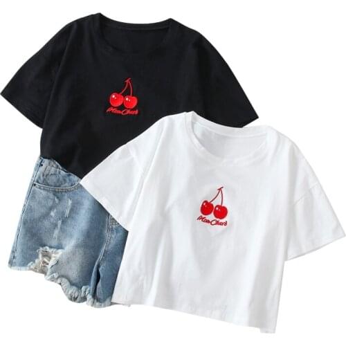 Zuolunouba Summer Short Women Short-sleeved T-shirt Loose Korean Printing Student Ins Trend Embroidery High Waist Umbilical Tops