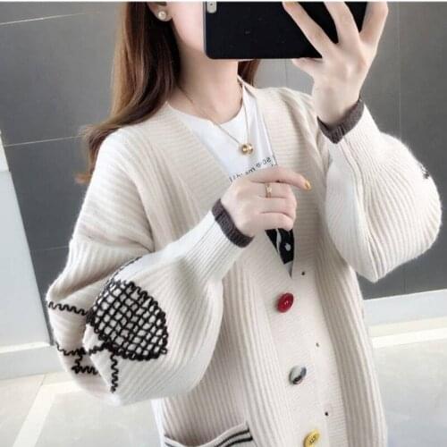 2021 Female Cardigan Spring And Autumn New Embroidered Knit Sweater Korean Fashion Button Pocket Long Tops traf y2k kpytomoa
