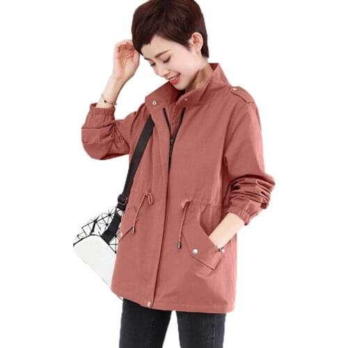 Trench Coat Womens 2020 Spring Autumn Outerwear Tops Plus Size 5XL Windbreaker Coats Middle-aged Ladies Zipper Coat Tooling