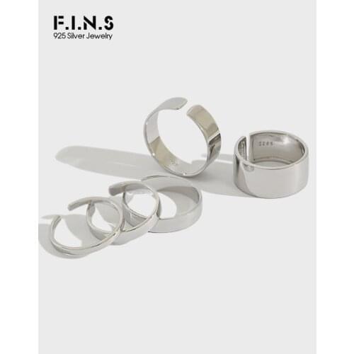 F.I.N.S Classic S925 Sterling Silver Wide Finger Ring Minimalist Jewelry Punk Smooth Matte Silver 925 Open Rings for Women Men