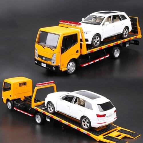 1/32 pullback trailer truck die-cast metal engineering transport vehicle road rescue vehicle alloy model toys collection display