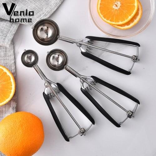 3/4/5cm Ice Cream Spoon Stack Potato Mash Scoop With Spring Handle Stainless Steel Cookies Dough Disher Spoon Kitchen Accessorie