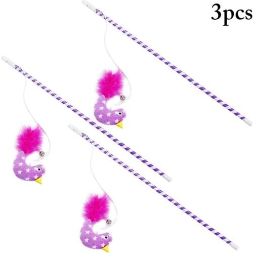 3PCS Pet Cat Teaser Toys Cat Teaser Wand Creative Bird Faux Feather Cat Wand Cat Catcher Teaser StickKitten Interactive Toy