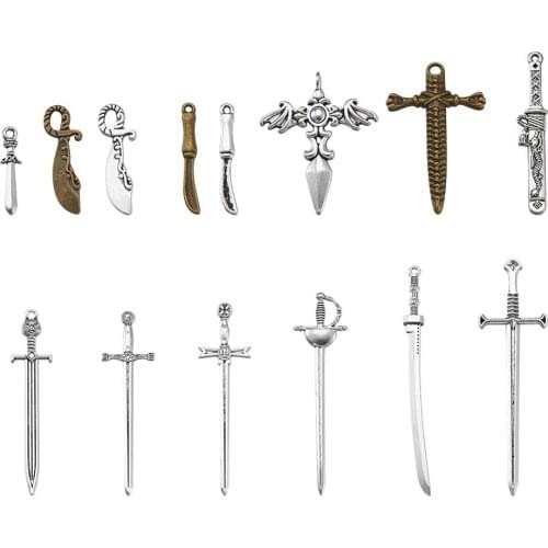 40pcs/set Tibetan Style Alloy Big Pendants Knife and Sword for Jewelry Making DIY Bracelet Necklace Mixed Color