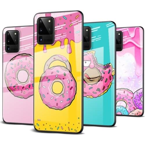 Tempered Glass Cover Cute Donut Cake For Samsung Galaxy S20 FE S10e S10 S9 S8 Ultra Plus Lite Plus 5G Phone Case