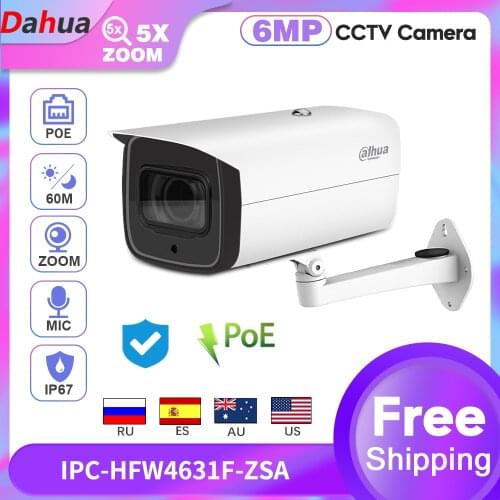 Dahua IPC-HFW4631F-ZSA 6MP IP Camera PoE Bullet 2.7-13.5mm 5X ZOOM Surveillance Outdoor IR CCTV Built-in MIC SD Card IP67 IK10