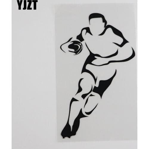 YJZT 10.7CMX16.5CM Fun Rugby Player Decorative Vinyl Car Sticker Black/Silver 8A-0370