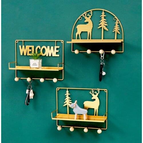 Welcome and Deer Storage Holders & Racks Behind Doors Linving Room Iron Home Deco Key Towel Sundries Storage Racks Gold