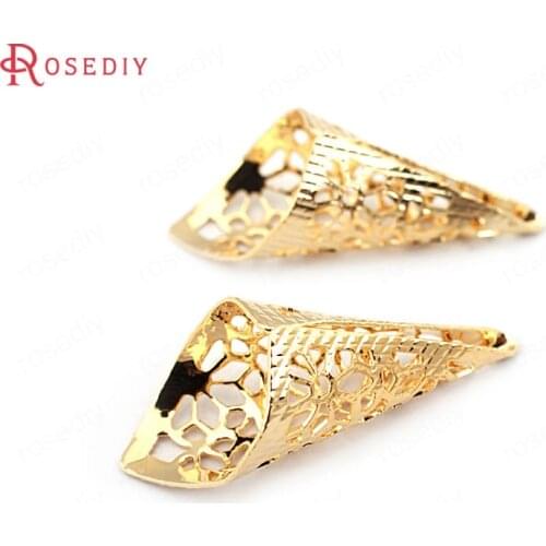 F420)10 pieces 27*10mm 24K Gold Color Brass Flower Speaker Beads Caps High Quality Diy Jewelry Findings Accessories wholesale