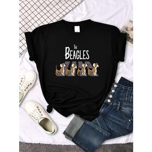 Four Beagles Crossing The Road Printed Female Tshirt Classic Slim Tees Plus Tshirts Anime Clothes Summer Vintage Women T-shirts
