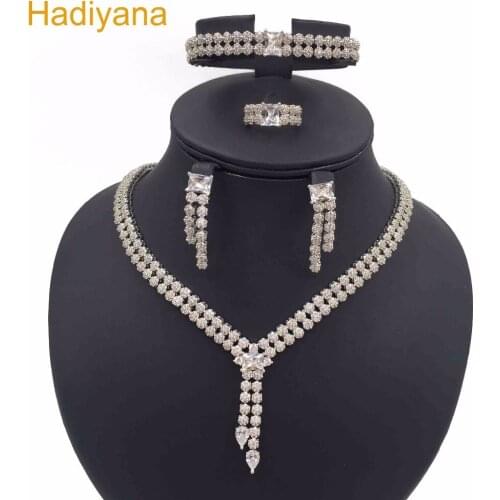 Hadiyana New Sparkling Dubai Necklace Jewelry Set Fashion Square Cubic Zircon Crystal 4pcs Jewelry Bridal Sets For Women CN122