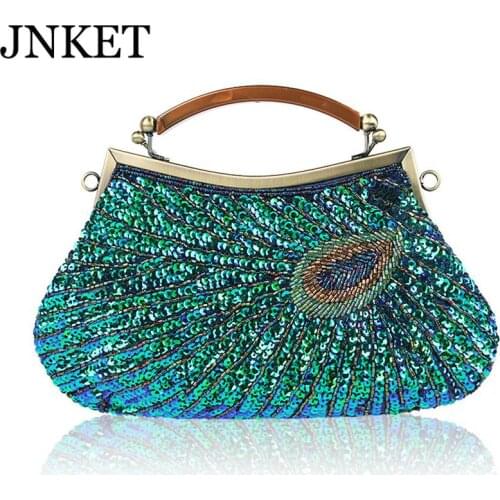 JNKET New Retro Peacock Evening Bag Ladies Shoulder Bag Handbag Banquet Bag Crossbody Bag