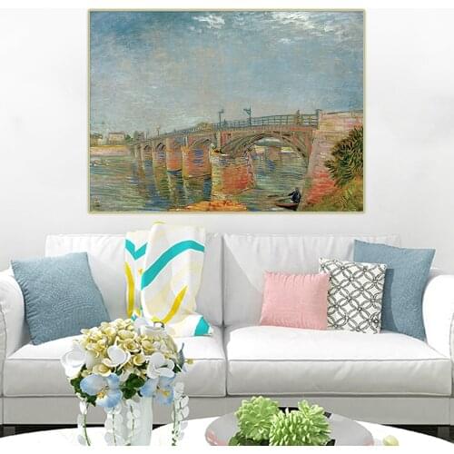 Holover Canvas Oil Painting Van Gogh"The Seine Bridge at Asnieres"Colorism Expressionism Aesthetic Wall Art Home Room Decoration