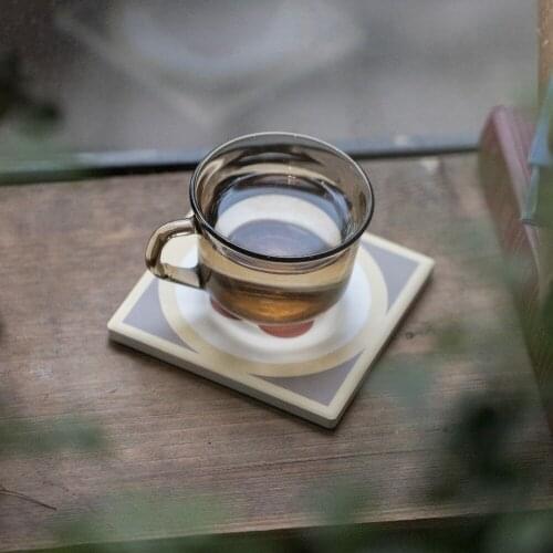 Ceramic Coaster Tiling with Cork Base Floral Square Drink Placemat Waterproof Table Mat Home Decor Accessories for Dining Table