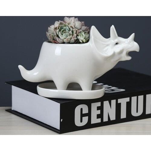 Ceramic Triceratops Flower Pots Home Living Room Desktop Green Plants Succulents Flower Arrangement Flower Pot Decoration