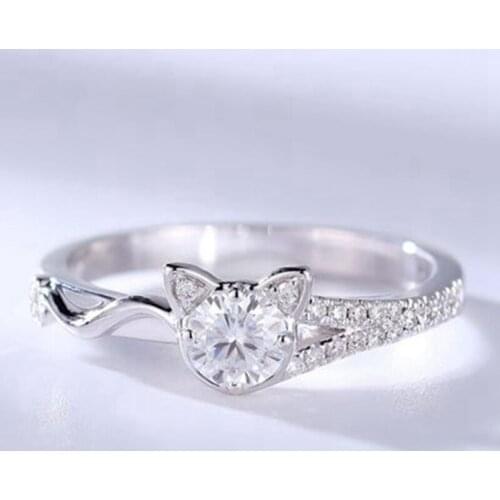Sweet Cat Shape Finger Ring for Cute Women Sweetheart Kitten Silver Jewelry CZ Cat Style Ring Crystal Girls Fashion Jewelry Gift