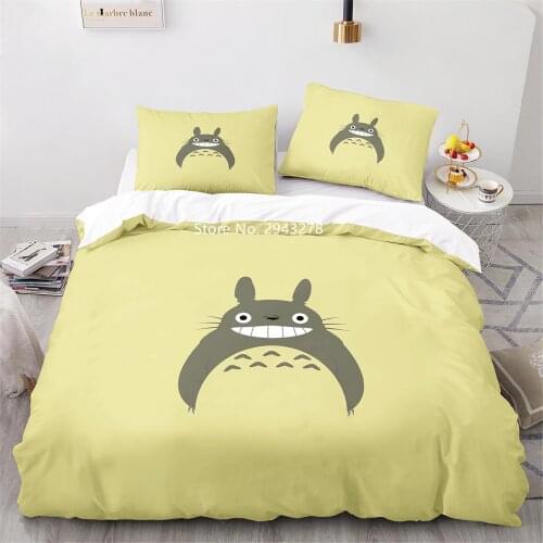Lovely Totoro Series Pattern Down Quilt Cover Pillowcase Bedding Set Children Adult Bedroom Deluxe Decoration Home Textile