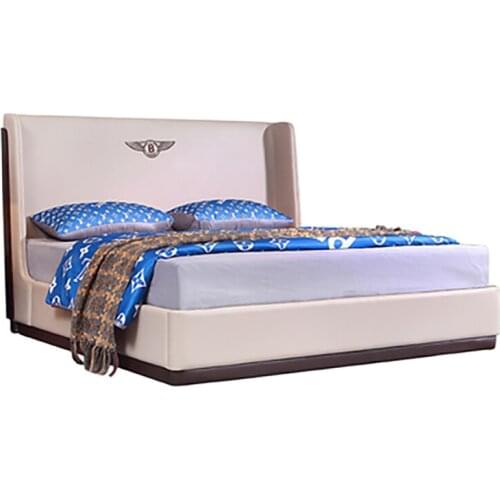 Italian style light luxury leather bed, simple double bed, high back wedding bed, post-modern Hong Kong style master bedroom