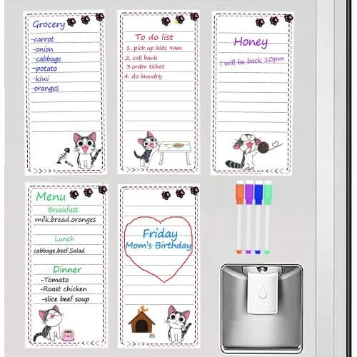 6pcs Magnetic Memo Pads for Fridge Magnets Cute Cat Dog Magnet Sticker for Refrigerators Reminder Magnetic White Board Marker