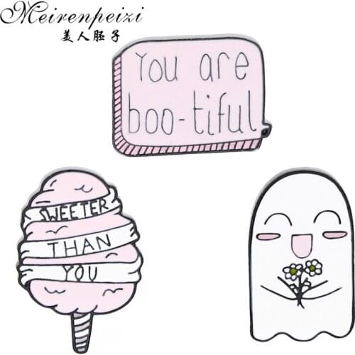 Meirenpeizi Cartoon Sweeter than you and you are boo-tiful badge brooch Lapel pin Denim Jeans shirt bag Cartoon Jewelry Gift
