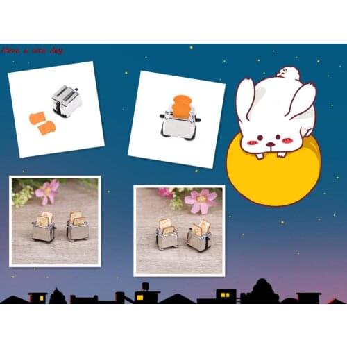 Dollhouse Mini Bread Machine With Toast Miniature Dollhouse Accessories Cute Decoration Toaster 1/12 Scale
