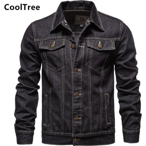 CoolTree Men Denim jacket Spring Autumn Solid Color Single-breasted Casual Jeans Coats Male Slim Fit Cotton Denim Outerwear Tops