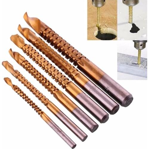 6Pcs Power Drill & Saw Set HSS Steel Titanium Coated Woodworking Wood Twist Drill Bit 3mm 4mm 5mm 6mm 6.5mm 8mm