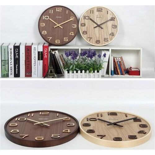 Wall clock modern design clocks cute clock 12/14 inch wooden texture vintage wall clock black walnut gray silent wooden table