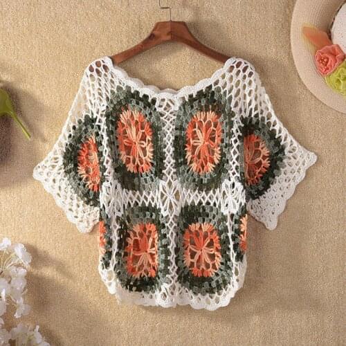 Large size hollow short-sleeved new loose bat shirt pullover short top knit sweater 2021 new fashion womens casual top