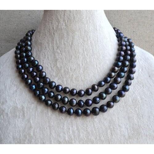 New Arrival Luck Pearl Necklace 48 inches Long AA 8-9MM Black Genuine Freshwater Pearl Fashion Jewelry Charming Women Gift
