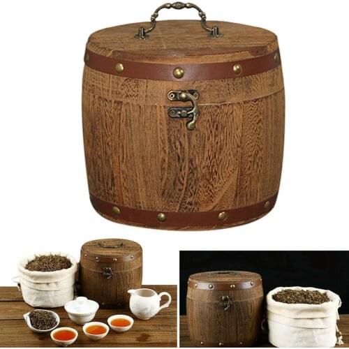 New Tea Caddies Wooden Barrel Canister Storage Box For Tea Leaf Flour Coffee Bean Nuts Spices