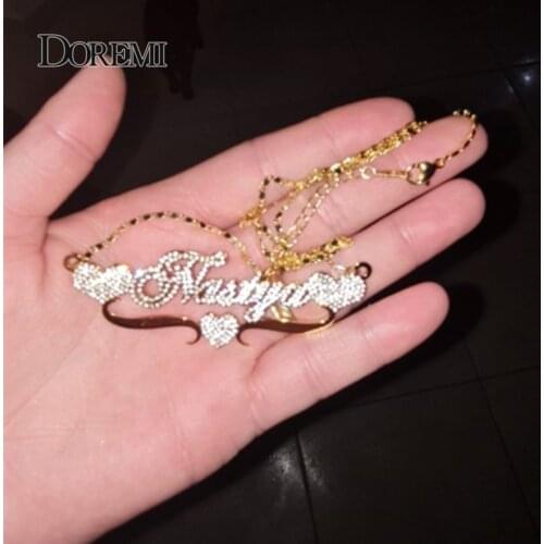 DOREMI Stainlesss Custom Name Necklaces with Two Hearts Pendant Letters Necklace for Women Custom Chain Personalized Jewelry
