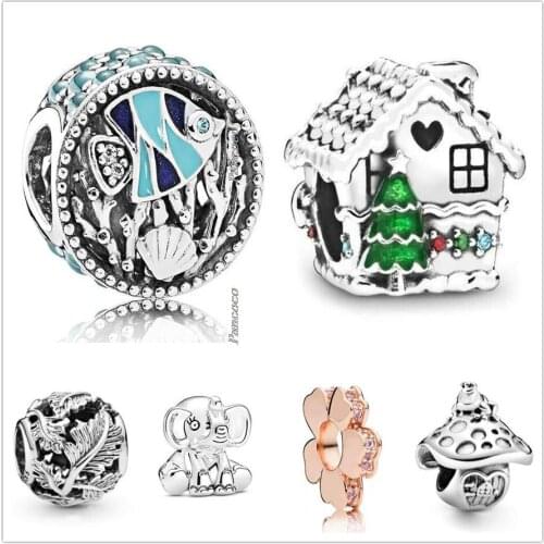Authentic 925 Sterling Silver Gingerbread House With Home Sweet Heart Charm Beads Fit Pandora Bracelet & Necklace Jewelry