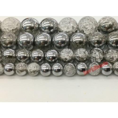 Plated Silvery White Snow Cracked Crystal Natural Stone Beads For Jewelry Making DIY Bracelet Necklace 6 8 10 12mm