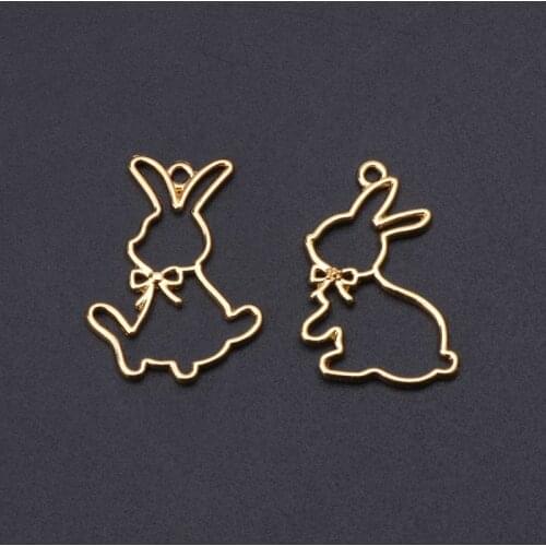 69HB 2Pcs Friend Rabbits Resin Frame Open Bezels Setting Blank Pendant Jewelry Making
