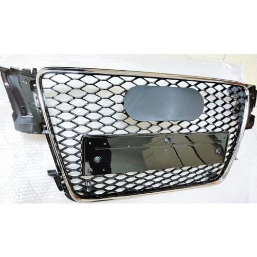 For RS5 Style Front Sport Hex Mesh Honeycomb Hood Grill Chrome Frame Gloss Black for Audi A5/S5 B8 2008 2009 2010 2011