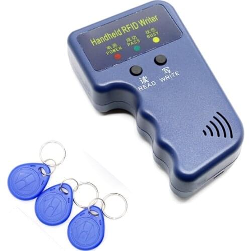 Handheld 125KHz EM4100 RFID Copier Writer Duplicator Programmer Reader + 3pcs Rewritable ID Keyfobs Tags Card