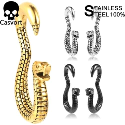 Casvort 2PCS Gold Black Snake-Shaped Earrings Stretcher Piercer Gauge Expander Hanging Body Jewelry Ear Weight