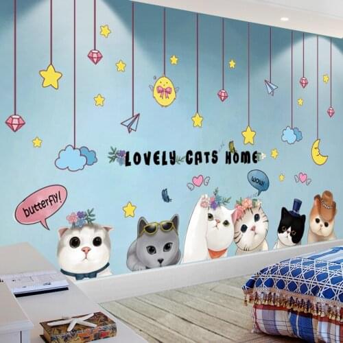 [shijuekongjian] Stars Clouds Wall Stickers DIY Cats Animals Wall Decals for Kids Bedroom Baby Room Nursery Home Decoration