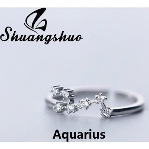 Shuangshuo 2021 New Fashion 12 Constellations Zodiac Sign Finger Rings Women Sterling Silver Adjustable Rings Best Birthday Gift