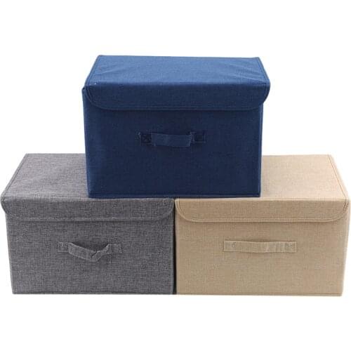 Foldable Cotton Linen Cloth Laundry Storage Basket CD Storage Boxes Toys Organizer With Lids And Handles Washable Household Tool