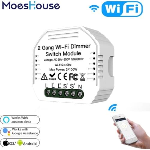 DIY WiFi Smart Light LED Dimmer Switch Smart Life/Tuya APP Wireless Remote Control Module Work with Alexa Google Home 2 Gang