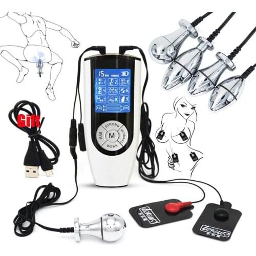 SM Strong Electric Shock Pulse Anal Bead Butt Plug Metal Vaginal Ball Nipple Stimulation Pad Prostate Massage Couple Sex Toy Kit