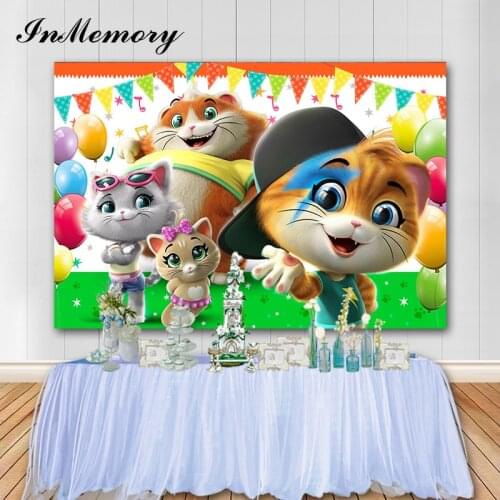 InMemory 44 Cats Cartoon Photography Backdrops Balloon Ribbon Childrens Birthday Background Vinyl Party Banner Photo Booth Prop