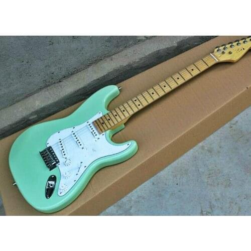 High quality FDST-1023 green color solid body with white pickguard maple fretboard electric guitar, Free shipping