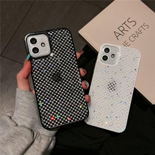 USLION Sparkling Checkered Soft Phone Anti-fall Protection Cases For iPhone 11 12 Pro Mini Max X XR XS XSmax 7/8 plus SE 2020