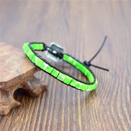 Green Emperor Stone Square Beads Chakra Leather Wrap Bracelet & Bangle Women Men Bohemia Yoga Charm Bracelet Handmade Jewelry