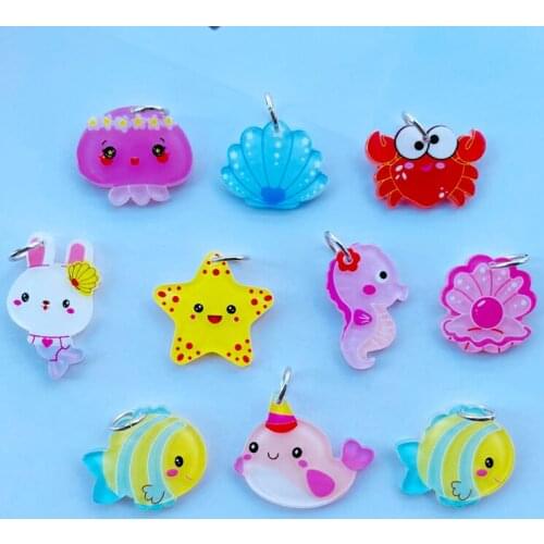 12 Cute Cartoon Animal Ocean Series Acrylic Pendant Key Chain Pendant Necklace Pendant For DIY Decoration Accessories 046