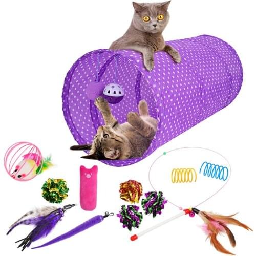 12PCS Pet Toy Set Collapsible Funny Playing Tunnel Toys Pet Tube Toys Cat Toys with Hanging Bell for Kittens